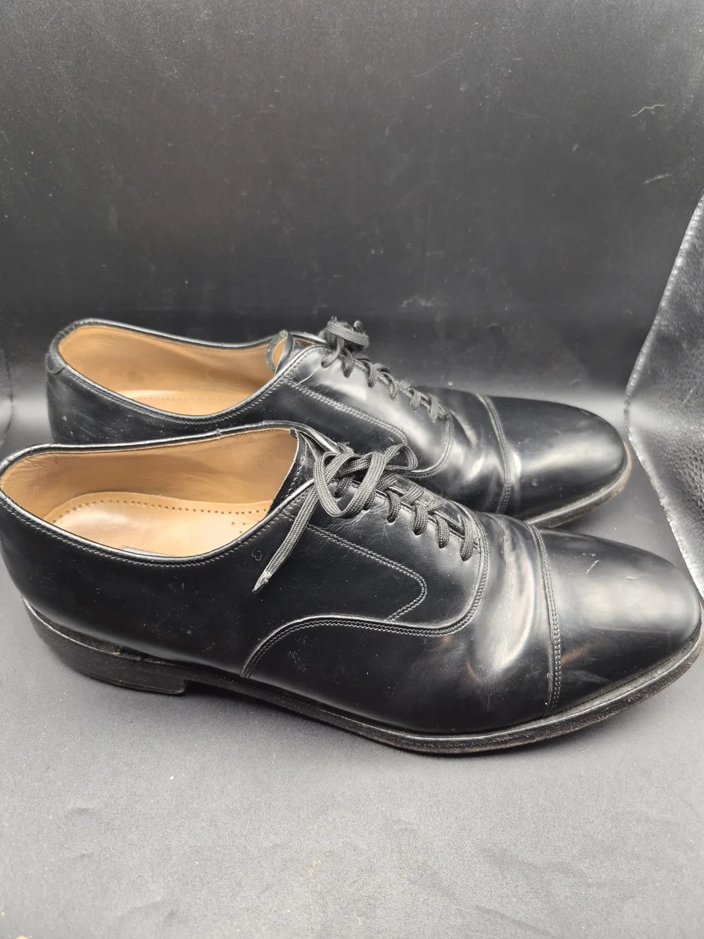 Johnston & Murphy Black Leather Cap-Toe Oxfords